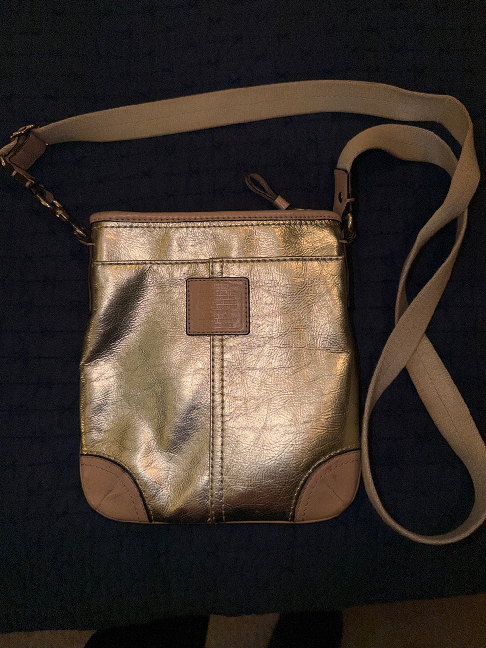 Coach Metallic Gold Crossbody with Beige Trim